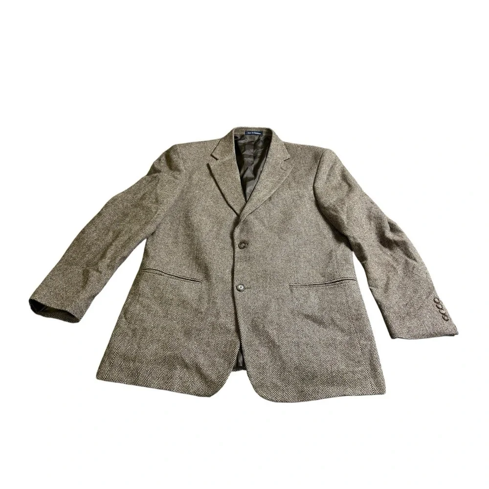 Lands' End Men's Wool Tweed‎ 2-Button Blazer Brown Beige Herringbone 42 R